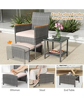 Gymax 5 Pieces Wicker Patio Furniture Set Pe Rattan Porch Chairs w/ Ottomans