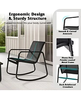 Gymax 3 Piece Rocking Bistro Set Patio Furniture Set w/ 2 Rocking Chairs & Glass-Top Coffee Table