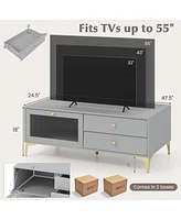 Modern Tv Stand for 55" TVs with Drop Down Door Cabinet 2 Storage Drawers