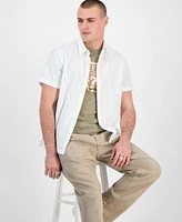 Guess Mens Striped Button Down Shirt Logo Graphic T Shirt Tapered Fit Canvas Pants