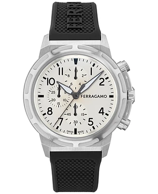 Ferragamo Men's Swiss Chronograph Sport Black Silicone Strap Watch 44mm