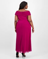 Alex Evenings Plus Rosette-Trim Slit-Front A-Line Dress