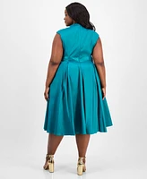 Alex Evenings Plus V-Neck Sleeveless Taffeta Dress