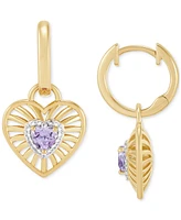 Macy's Amethyst or Garnet (1/2 ct. t.w.) & White Topaz (1/8 Heart Drop Earrings 14K Yellow Gold Over Sterling Silver