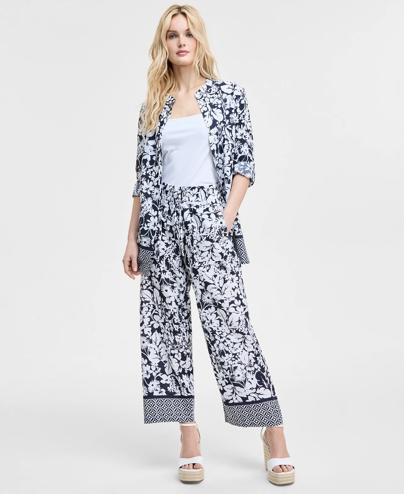 Tommy Hilfiger Women's Floral-Print Pull-On Wide-Leg Pants