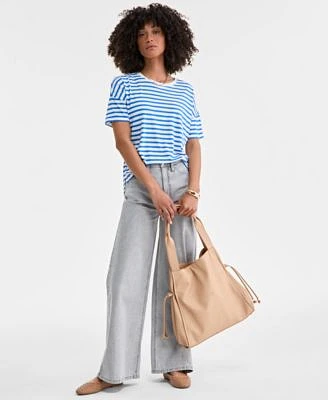 On 34th Womens Knit Easy Short Sleeve Striped T Shirt High Rise Wide Leg Jeans Jyyll Large Solid Tote With Removable Pouch Friyaa Woven Flats Exclusively At Macys