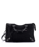 Pre-Owned Balenciaga Medium City Classic Studs Bag Woven Raffia