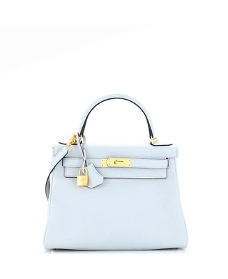 Pre-Owned HERMES Kelly 28 Handbag Blue Clemence with Gold Hardware