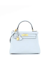 Pre-Owned HERMES Kelly 28 Handbag Blue Clemence with Gold Hardware