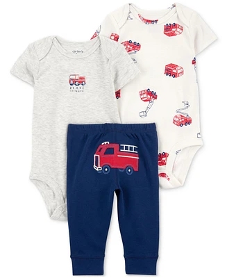 Carter's Baby Boys Fire Truck Little Character Bodysuits & Pants, 3 Piece Set