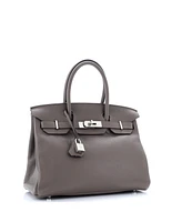 Pre-Owned HERMES Birkin 30 Handbag Grey Clemence with Palladium Hardware