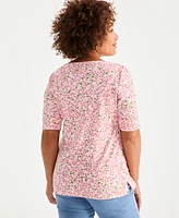 Style & Co Women's Printed Boat-Neck Elbow-Sleeve Top, Exclusively at Macy's