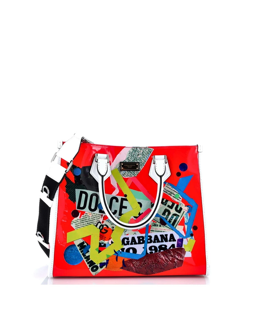 Pre-Owned Dolce & Gabbana Small Abstract Convertible Open Tote Printed Polyurethane and Leather