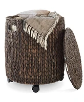 Casafield Rolling Storage Basket - Natural, Handwoven Hyacinth Rolling Hamper with Lid, Storage Bin on Wheels for Living Room, Bathroom, Laundry