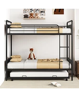 Bunk Bed with Trundle with Ladder and Full-length Guardrails