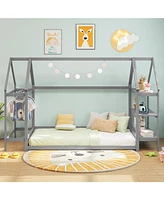 Montessori Floor House Bed with Detachable Storage Shelves