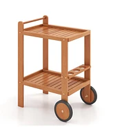 2-Tier Rolling Serving Cart with Wine Bottle Holders and 2 Rubber Wheels for Convenient Storage and Mobility
