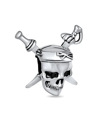 Bling Jewelry Halloween Pirate Skull & Cross Swords Charm Bead Sterling Silver for European Bracelet