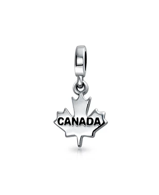 Bling Jewelry Canadian Maple Leaf Dangle Charm Bead for European Bracelet Oxidized Silver