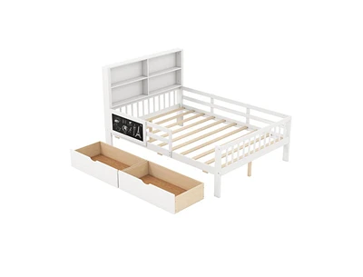 Bed Frame with 2 Drawers and Bookcase for Boys and Girls-Full Size