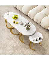 Nesting Coffee Table Set of 3 with Faux Marble Tabletop and Powder-coated Metal Frame