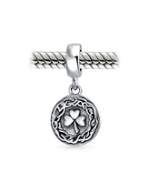 Bling Jewelry Round Disc Good Luck Celtic Knot Irish Clover Dangle Charm Bead Sterling Silver