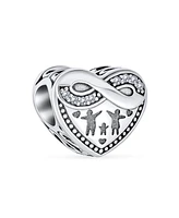 Bling Jewelry Cz Accent Loving Family Heart Charm Bead Wife Sterling Silver for European Bracelet