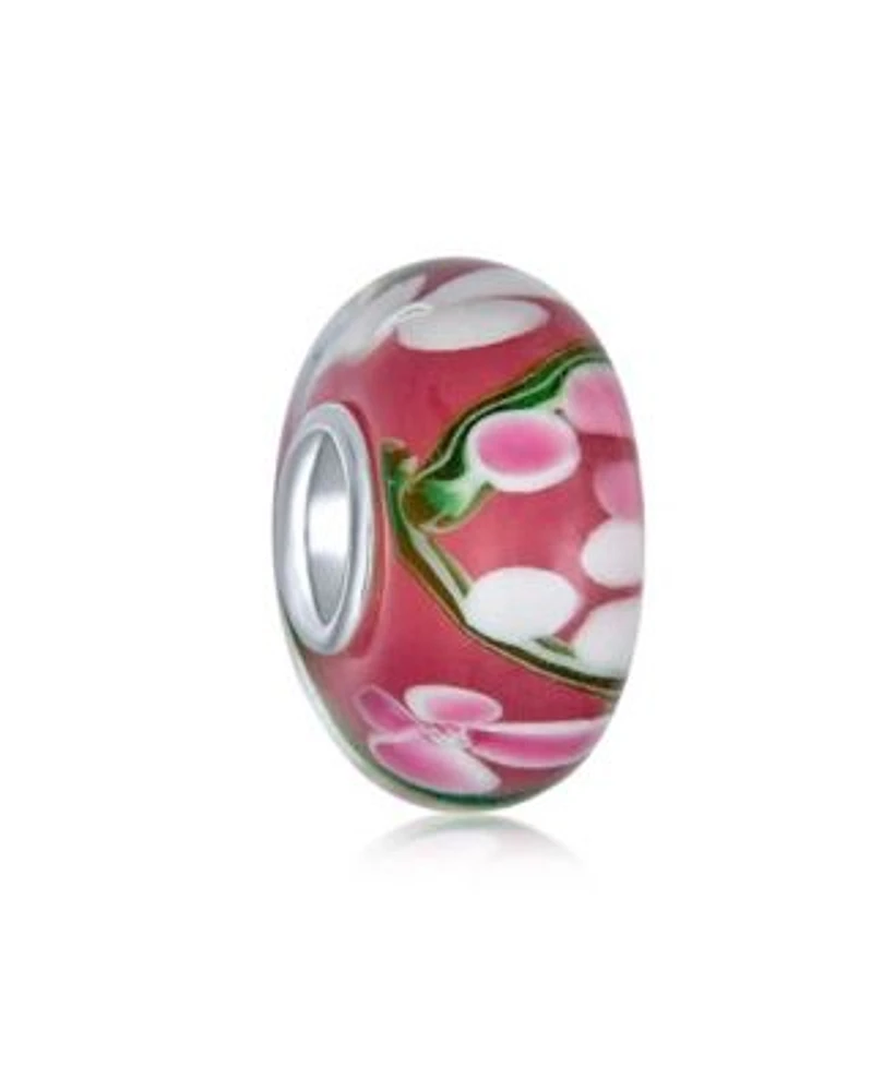 Bling Jewelry Floral Hibiscus Glass Charm Bead For European Bracelet With Silver Core