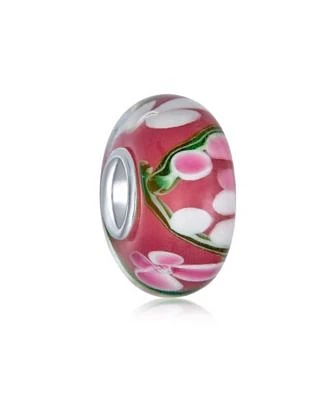 Bling Jewelry Floral Hibiscus Glass Charm Bead For European Bracelet With Silver Core