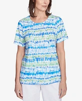 Alfred Dunner Women's Parrot Cay Tie Dye Chicklet Crew Neck Top