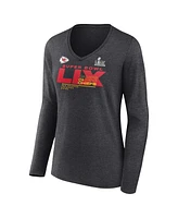 Fanatics Women's Heather Charcoal Kansas City Chiefs Super Bowl Lix Quick Pass Long Sleeve V-Neck T-Shirt