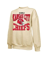 Majestic Women's Cream Kansas City Chiefs Super Bowl Lix Fadeaway Helmet Oversized Tri-Blend Pullover Sweatshirt