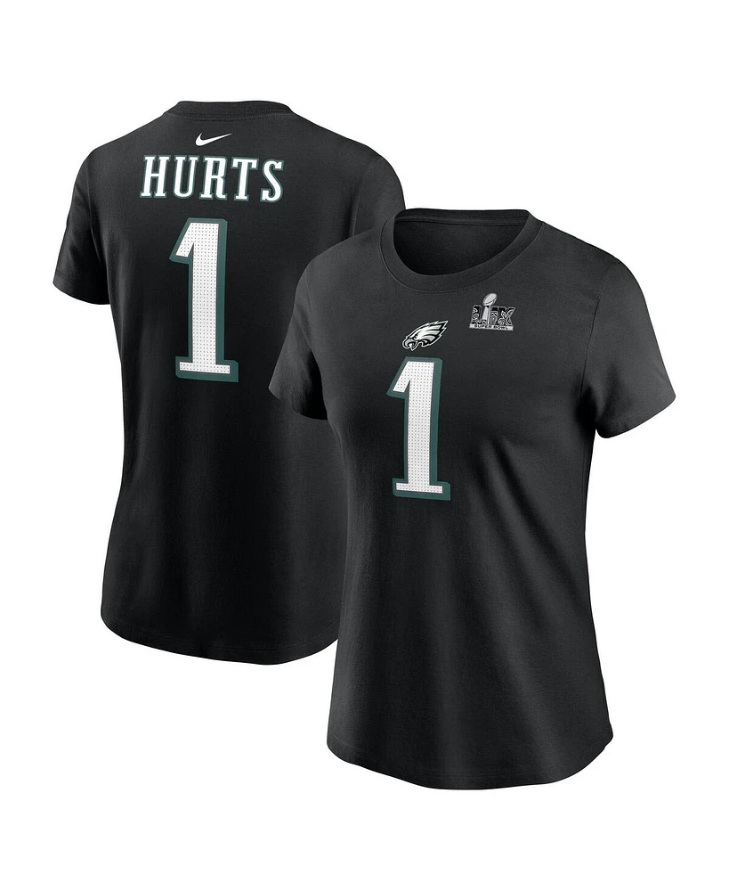 Nike Women's Jalen Hurts Black Philadelphia Eagles Super Bowl Lix Name Number T-Shirt