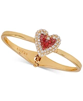 Guess Gold-Tone Crystal Heart Hinge Bangle Bracelet