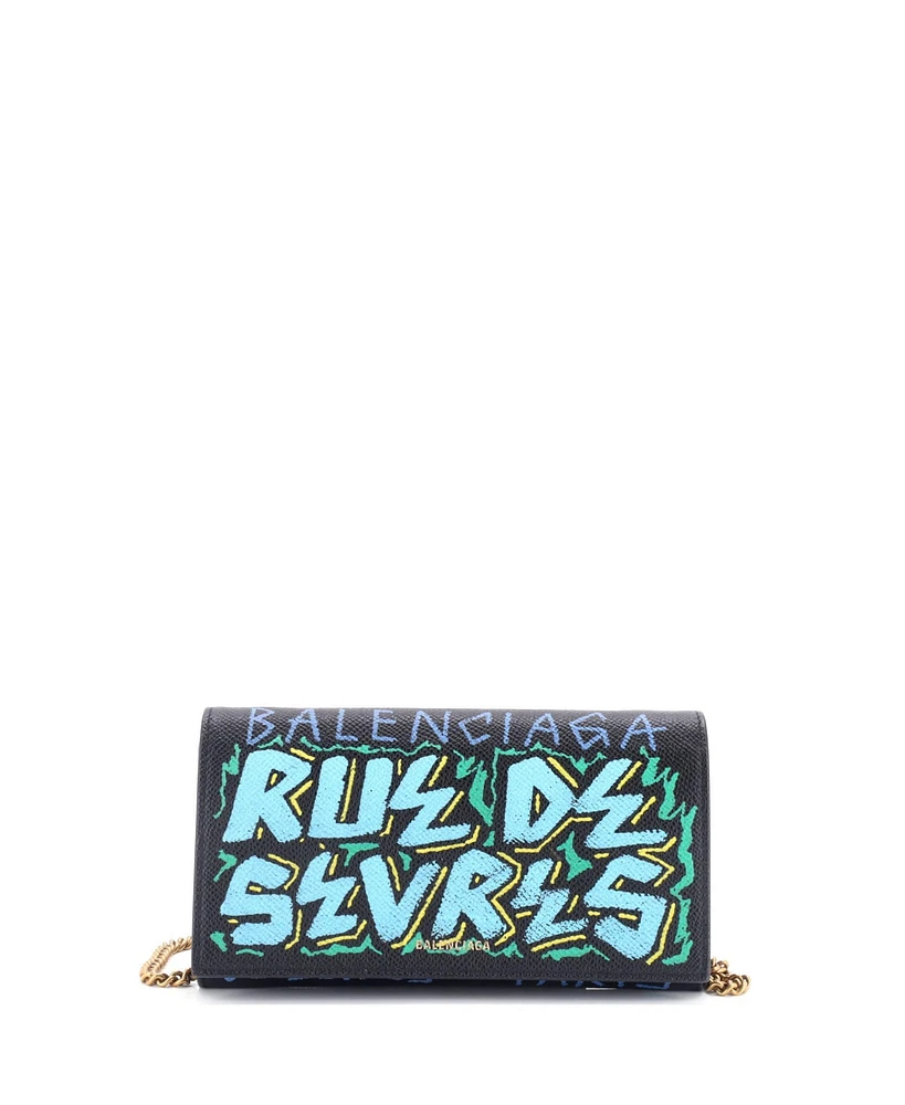 Pre-Owned Balenciaga Graffiti Ville Phone Wallet on Chain Leather