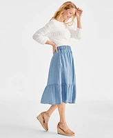Style & Co Petite Chambray Tiered Midi Skirt, Exclusively at Macy's