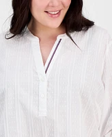 Tommy Hilfiger Plus Cotton Metallic Clip-Dot Popover Tunic, Exclusively at Macy's
