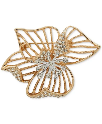 Anne Klein Two-Tone Crystal Multi-Folded Flower Pin