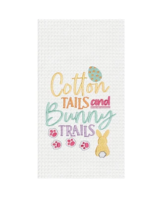 Cotton Tails & Bunny Trails" Easter Rabbit Embroidered Cotton Waffle Weave Kitchen Dishtowel