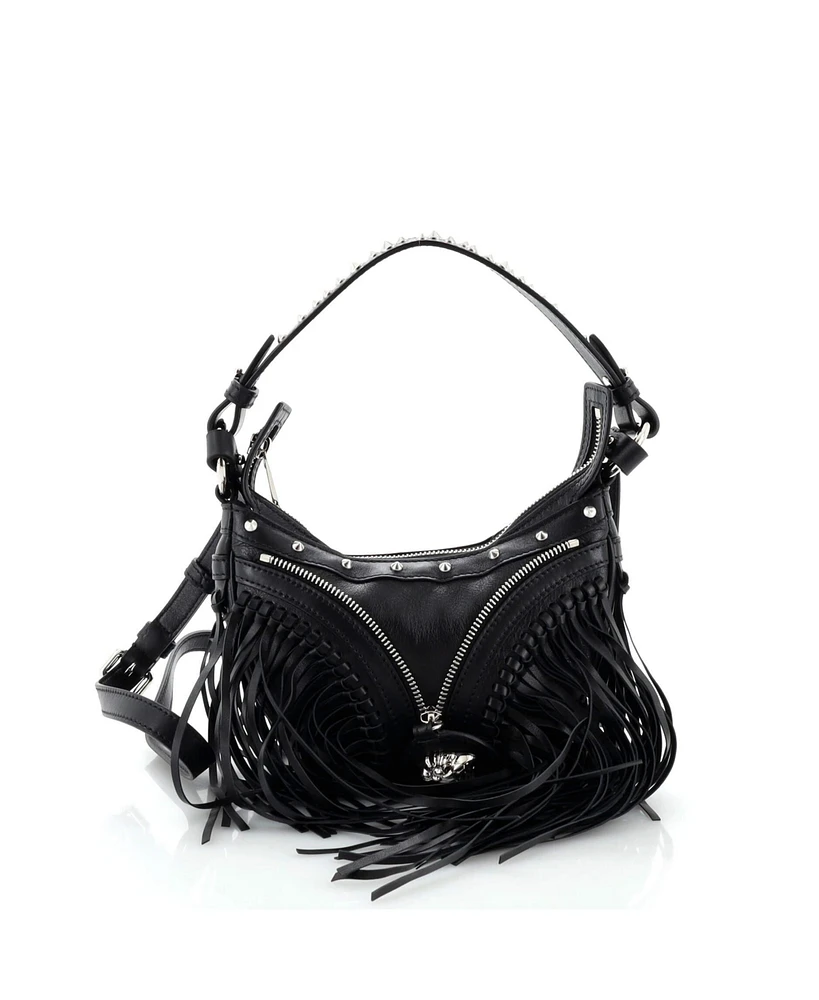 Pre-Owned Versace Mini Repeat Hobo Fringed Leather