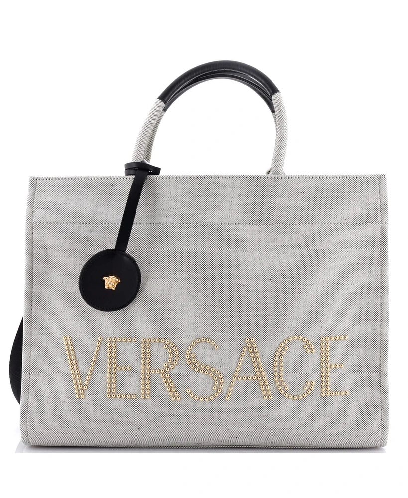 Pre-Owned Versace Large La Medusa Tote Studded Canvas