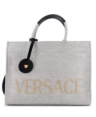 Pre-Owned Versace Large La Medusa Tote Studded Canvas