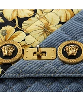 Pre-Owned Versace Small Medusa Padlock Icon Flap Bag Quilted Printed Denim