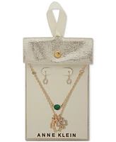 Anne Klein Gold-Tone Multi-Luck Charms Necklace & Earrings Set