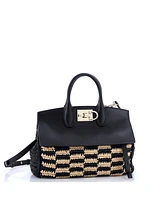 Pre-Owned Salvatore Ferragamo Small Studio Satchel Woven Raffia and Leather