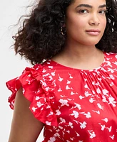 On 34th Trendy Plus Flowing Meadow Ruffle-Sleeve Top, Exclusively at Macy's