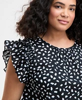 On 34th Trendy Plus Paint Dot Ruffle-Sleeve Top, Exclusively at Macy's