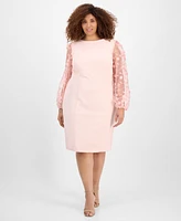 Connected Plus Floral-Applique Sheath Dress