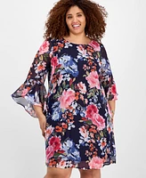 Connected Plus Printed Round-Neck Sheath Dress