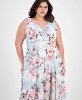 Connected Plus Floral-Print Chiffon Midi Dress